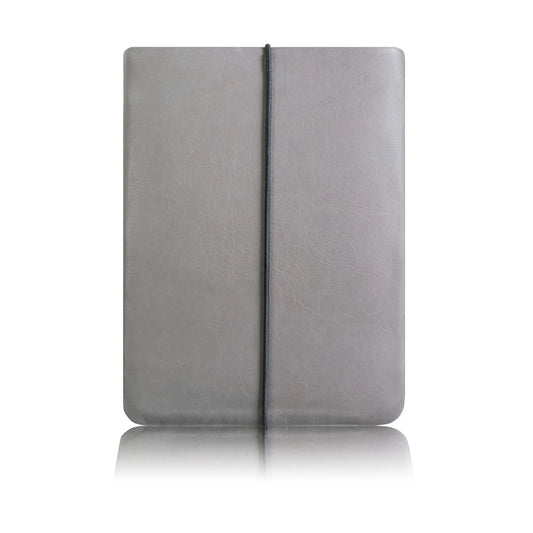 Tablethülle für iPads oder Reader aus grauem Leder mit schwarzem Verschlussgummi