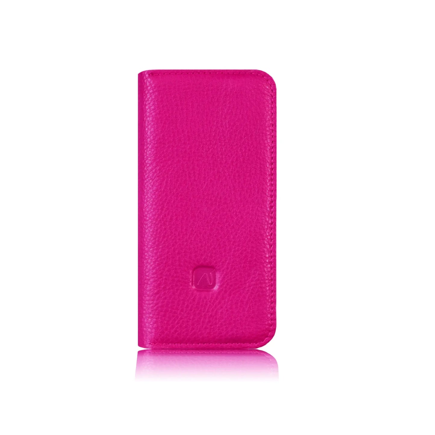 Lederhülle zum Klappen aus pinkem Rindsleder für iPhones
