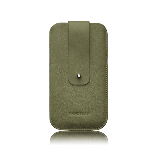 olivgrünes Handy Sleeve aus Rindsleder