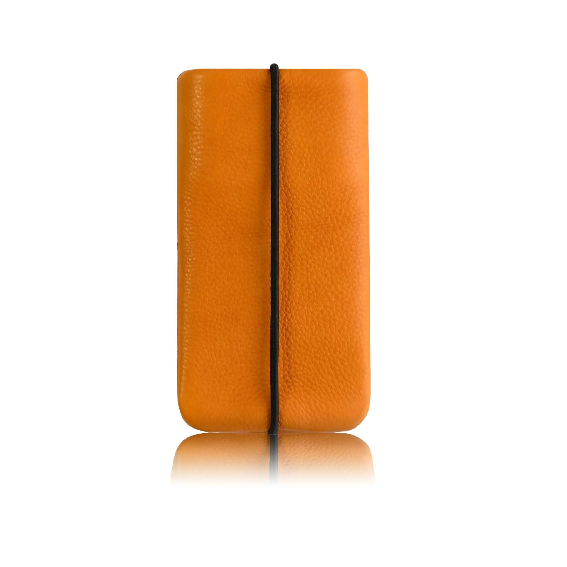 iPhonehülle aus orangefarbenem Leder mit Verschlussgummi