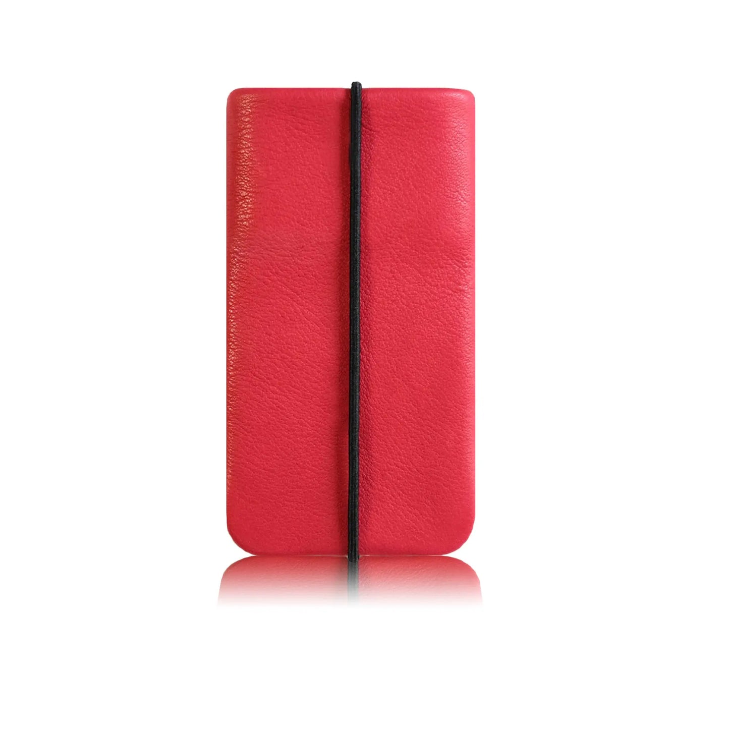 rote Handy Hülle aus Leder mit schwarzem Verschlussgummi