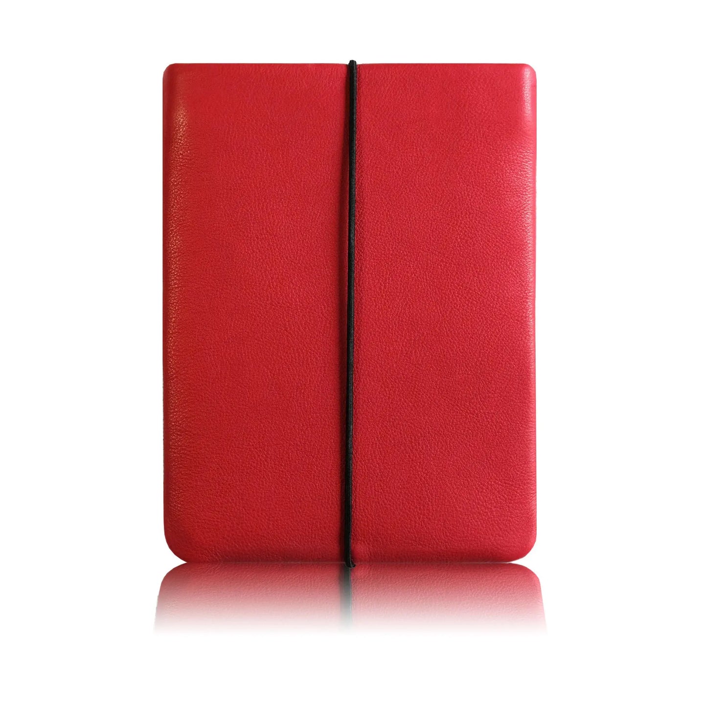 rote Notebook Hülle aus Leder mit schwarzem Verschlussgummiband