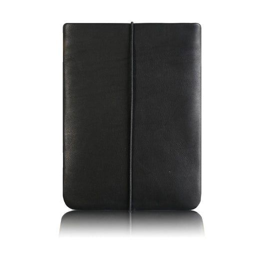 schwarze iPad Hülle aus Leder mit Gummi Verschluss