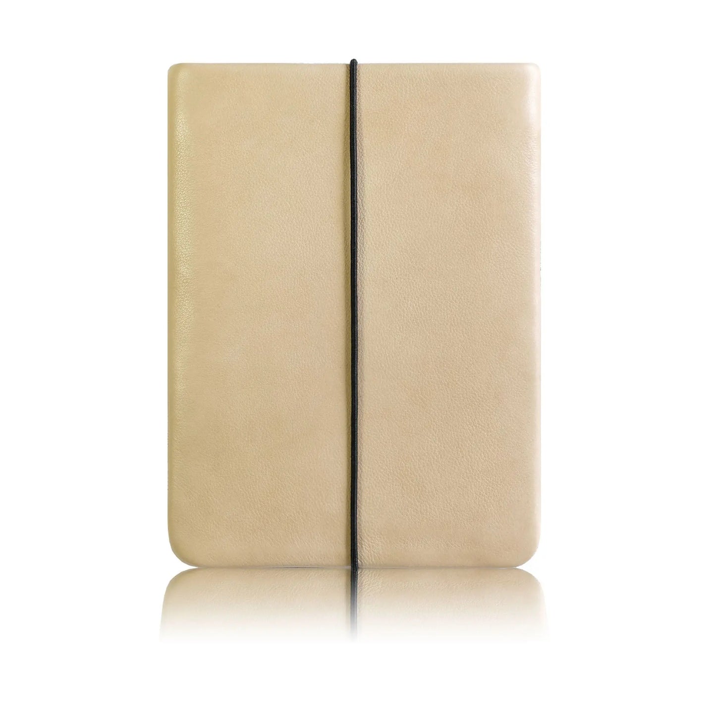 Notebook Hülle aus Leder in beige mit schwarzem Verschlussgummi
