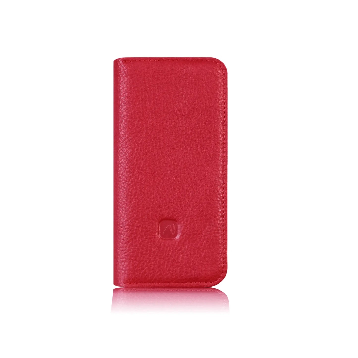 rotes Handy Klappcover aus Rindsleder mit Vandebag Logoprägung
